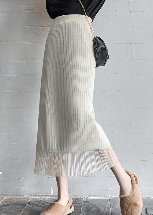 Abrikoos | Gebreide Plooirok Elegante Look Lente 0
