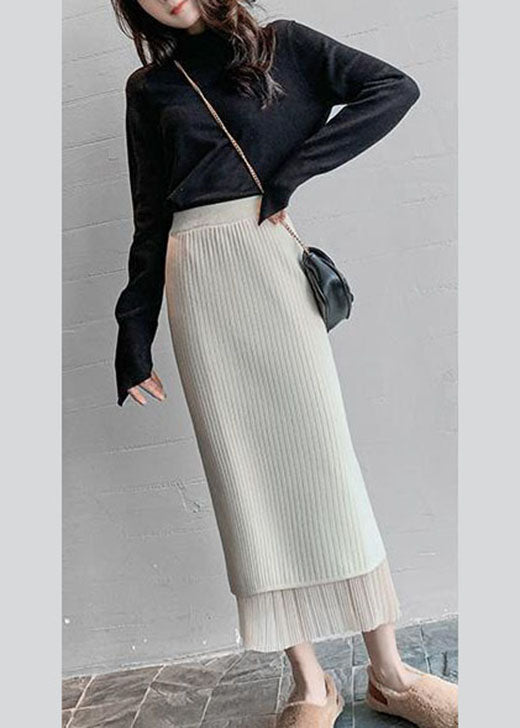 Abrikoos | Gebreide Plooirok Elegante Look Lente 3