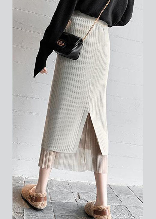 Abrikoos | Gebreide Plooirok Elegante Look Lente 4