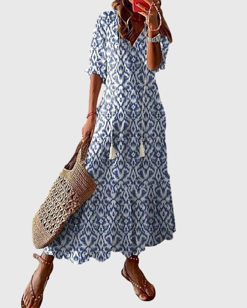 Amara | Zomerjurk Dames V-hals Boho Vintage Style 0