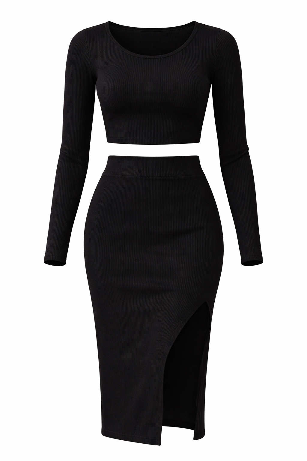 Ariana | Elegant Geribbelde Twee-Piece Set met Midi-Rok 0