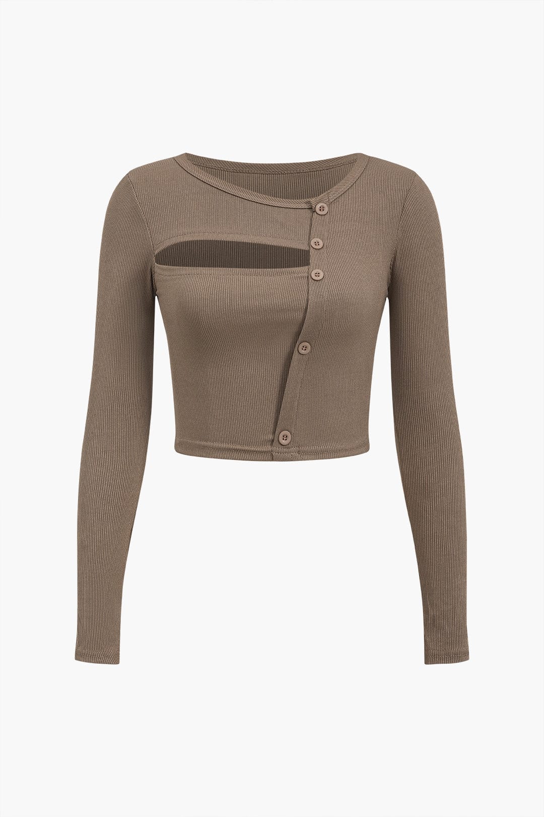 Asymmetrisch Langarmtop met Cut-Out en Knopdetails | Damesmode 0