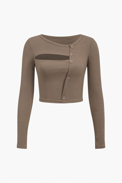 Asymmetrisch Langarmtop met Cut-Out en Knopdetails | Damesmode 0