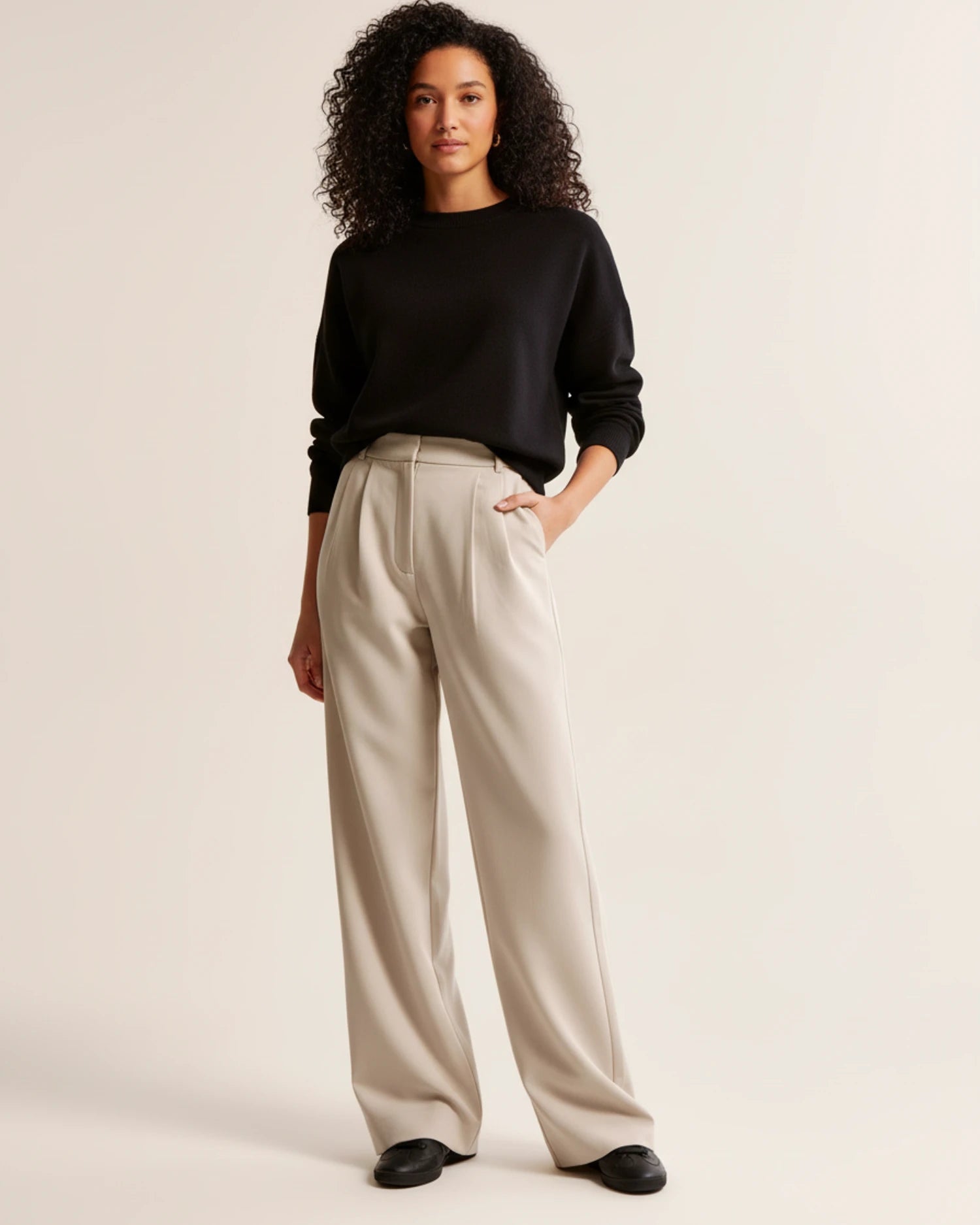 Beige Damesbroek Hoge Taille | Geplooide Damesmode 0