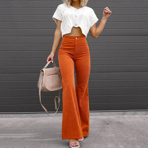 Bernice | Flatterende Hoge Taille Corduroy Uitlopende Broek 0