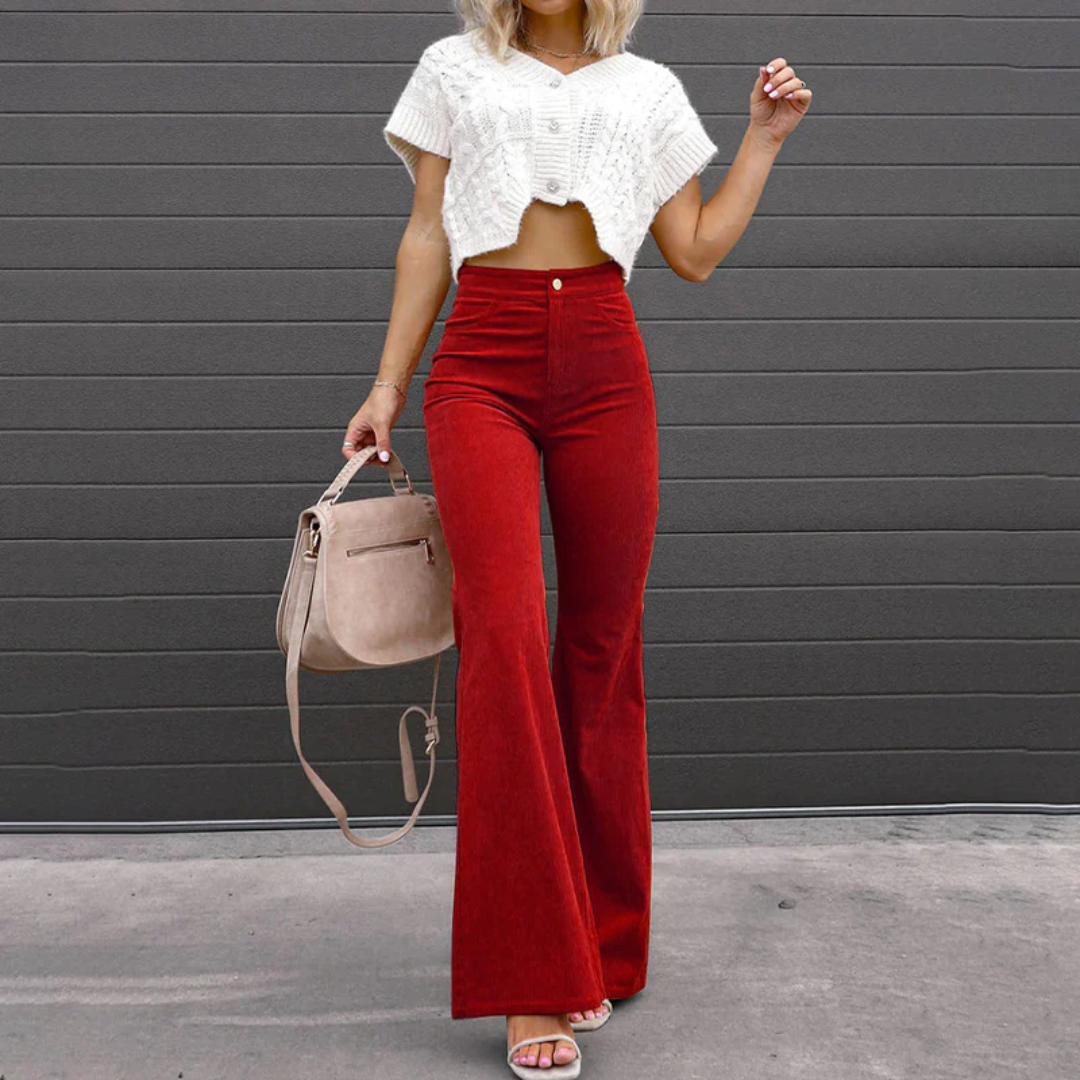 Bernice | Flatterende Hoge Taille Corduroy Uitlopende Broek 2