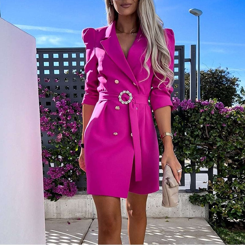 Blazerjurk Zwart Met Ceintuur | Dames Blazer Jurk 3
