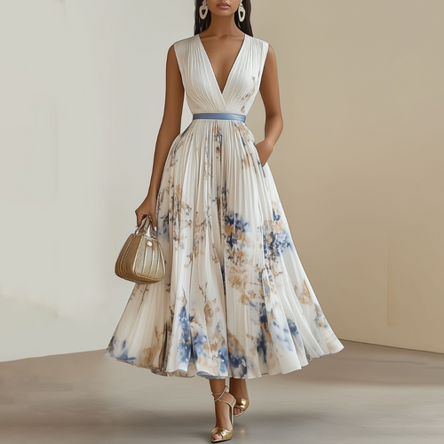Bloemen Ceremoniejurk Blauw Wit | Elegante Jurk voor Vrouwen 0