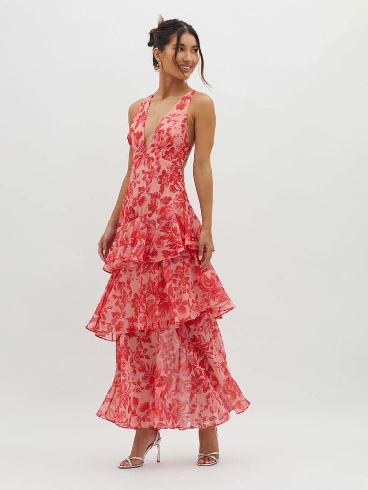 Bloemen Maxi Jurk | Lange Jurk Dames Lente Asymmetrisch 0