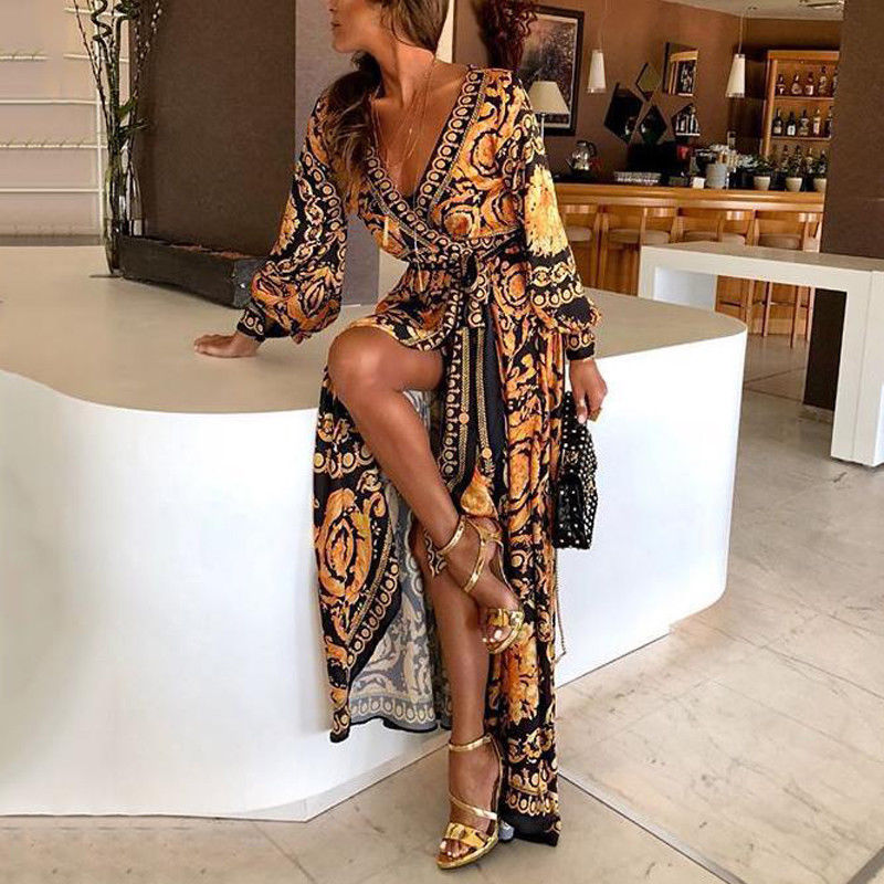 Bohemian Maxi Jurk Met Lange Mouwen | Lange Zomerjurk Dames 0