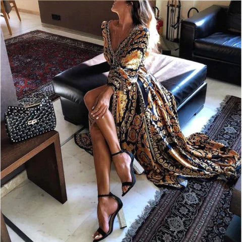 Bohemian Maxi Jurk Met Lange Mouwen | Lange Zomerjurk Dames 2