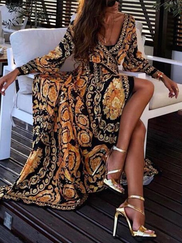 Bohemian Maxi Jurk Met Lange Mouwen | Lange Zomerjurk Dames 5