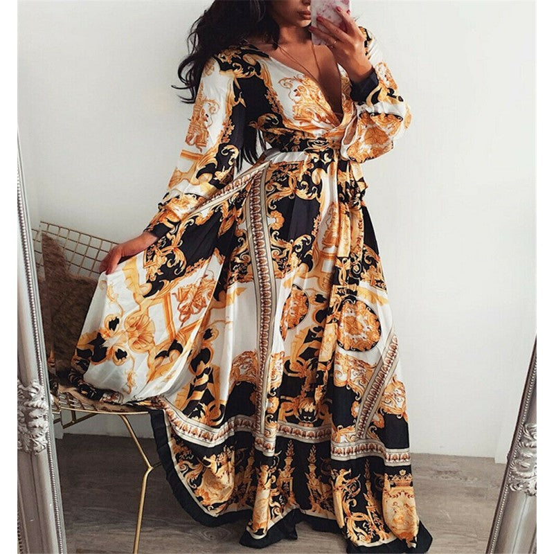 Bohemian Maxi Jurk Met Lange Mouwen | Lange Zomerjurk Dames 6