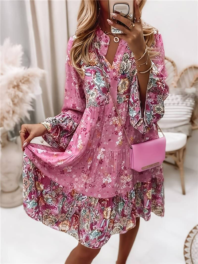 Boho Damesjurk Met Bloemenprint | Lange Dames Jurk Zomer 0