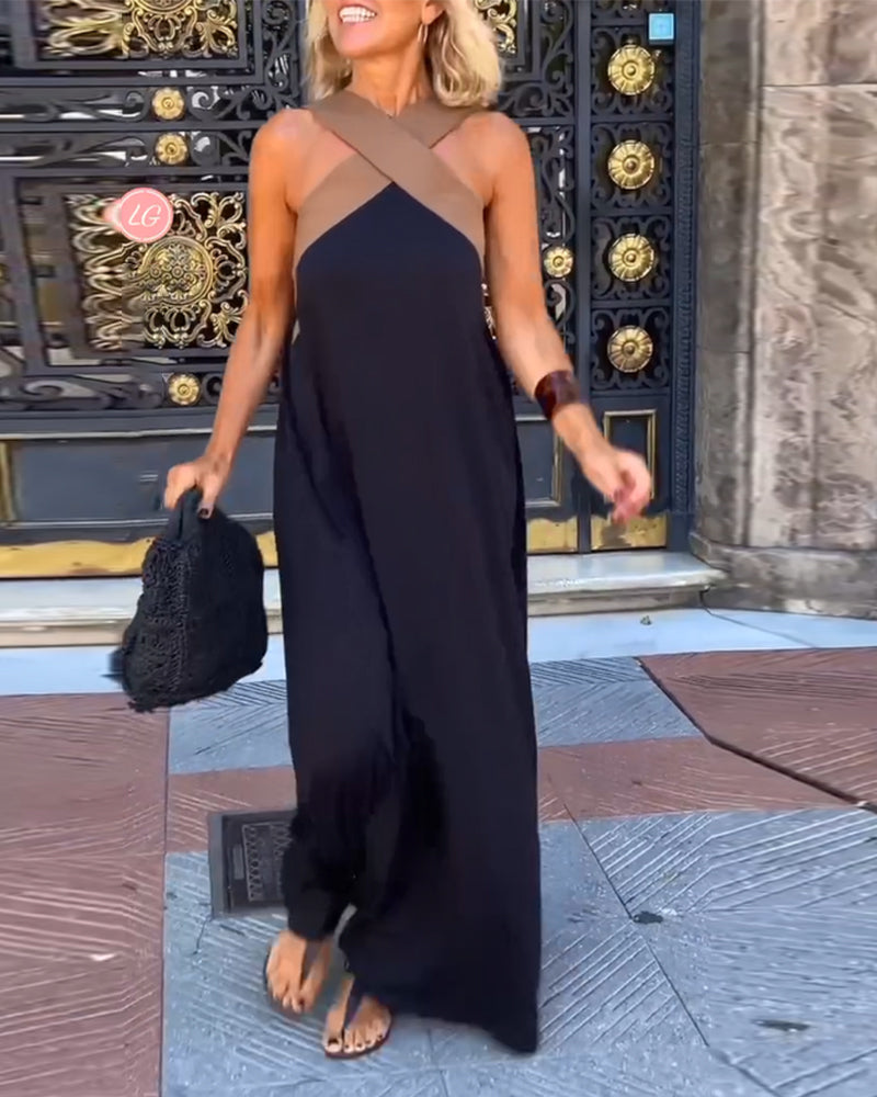 Camille | Elegante Lange Maxi Jurk Dames met Gekruiste Hals 0