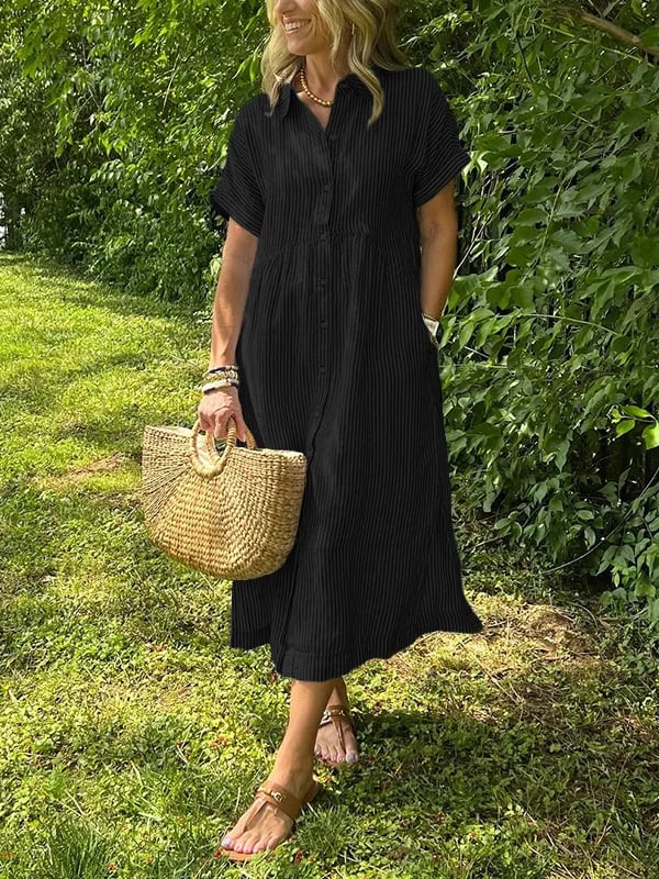 Celine | Midi Jurk Korte Mouw Gestreept 2