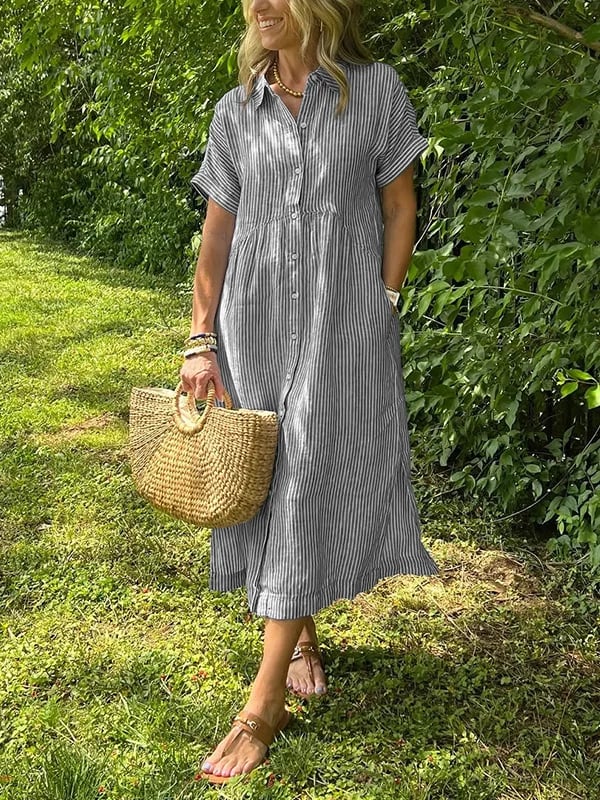 Celine | Midi Jurk Korte Mouw Gestreept 9