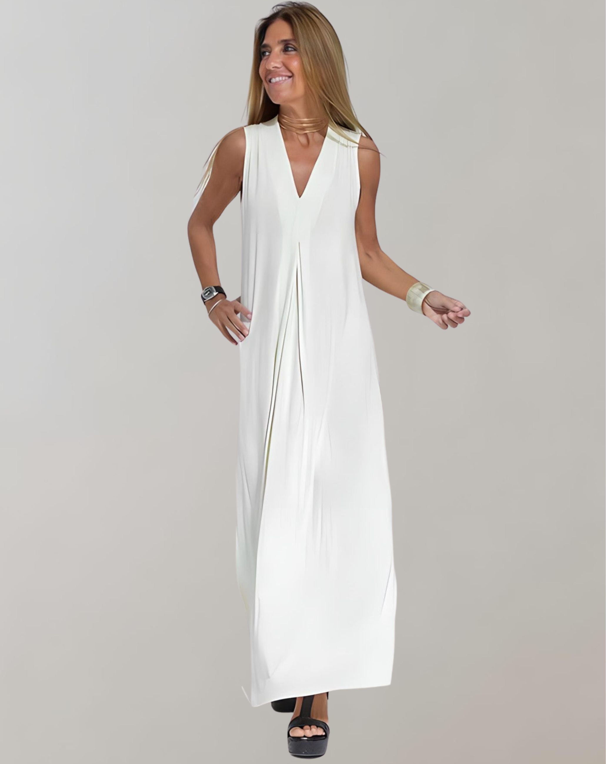 Christina Maxi Jurk V-hals | Lange Jurk Dames Zomer Elegantie 0