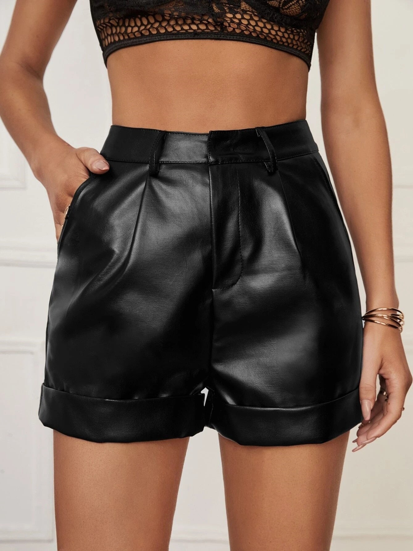 Daisy Korte Broek Dames | Hoge Taille PU Leren Shorts 3