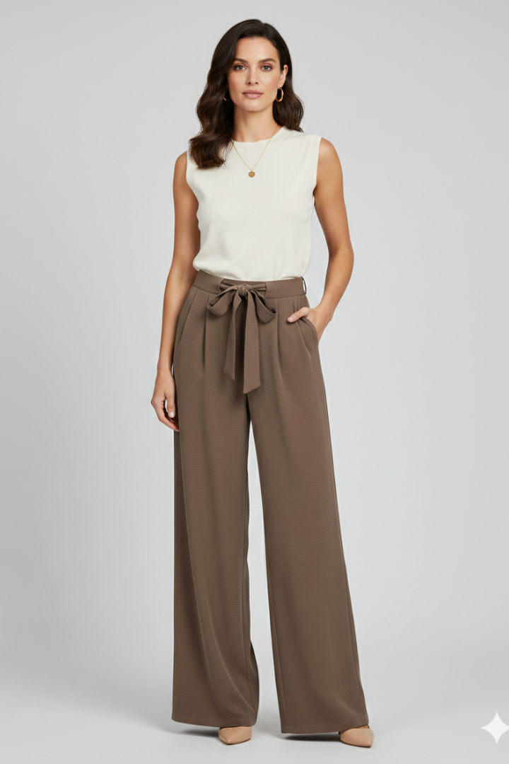 Dames Flared Broek met Koord Taille | Elegante Palazzo Pantalon 0