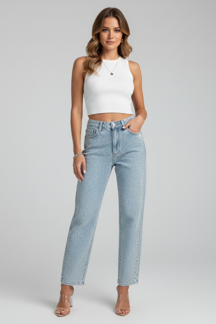 Dames Jeans High Waist Glanzend | Rechte Pijp Jeans 0