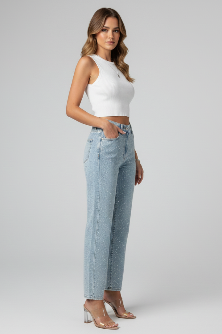 Dames Jeans High Waist Glanzend | Rechte Pijp Jeans 2