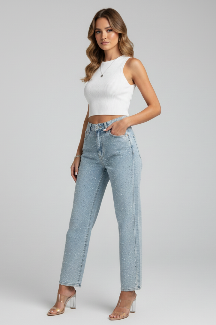 Dames Jeans High Waist Glanzend | Rechte Pijp Jeans 3