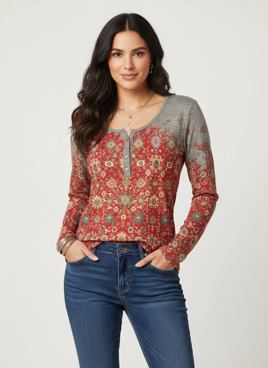 Dames Top met Lange Mouwen en Rijke Print | Blouse Dames 0