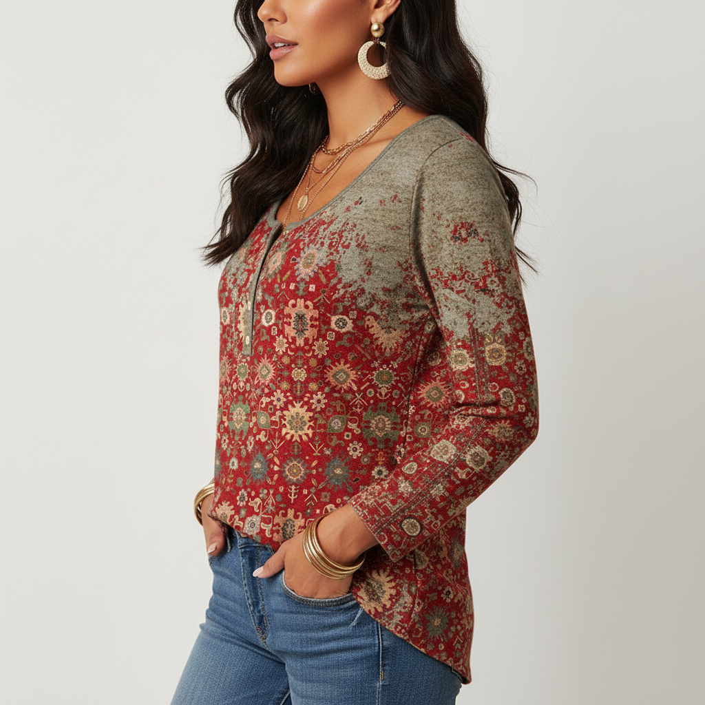 Dames Top met Lange Mouwen en Rijke Print | Blouse Dames 1
