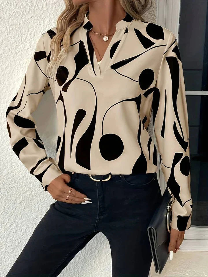 Damesblouse met Lange Mouwen en Abstracte Print | Stella 0