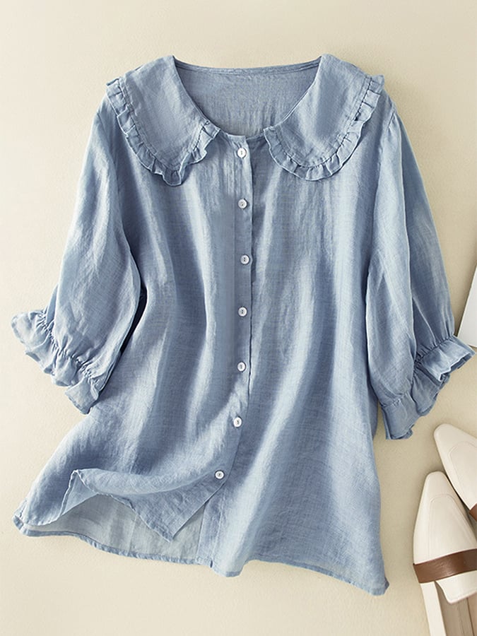 Damesoverhemd met Ruches | Katoenen Casual Shirt 0