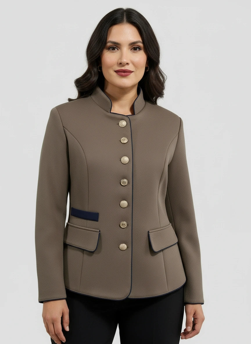 Elegante Damesblazer | Luxe Structuurstof met Hoge Kraag 0