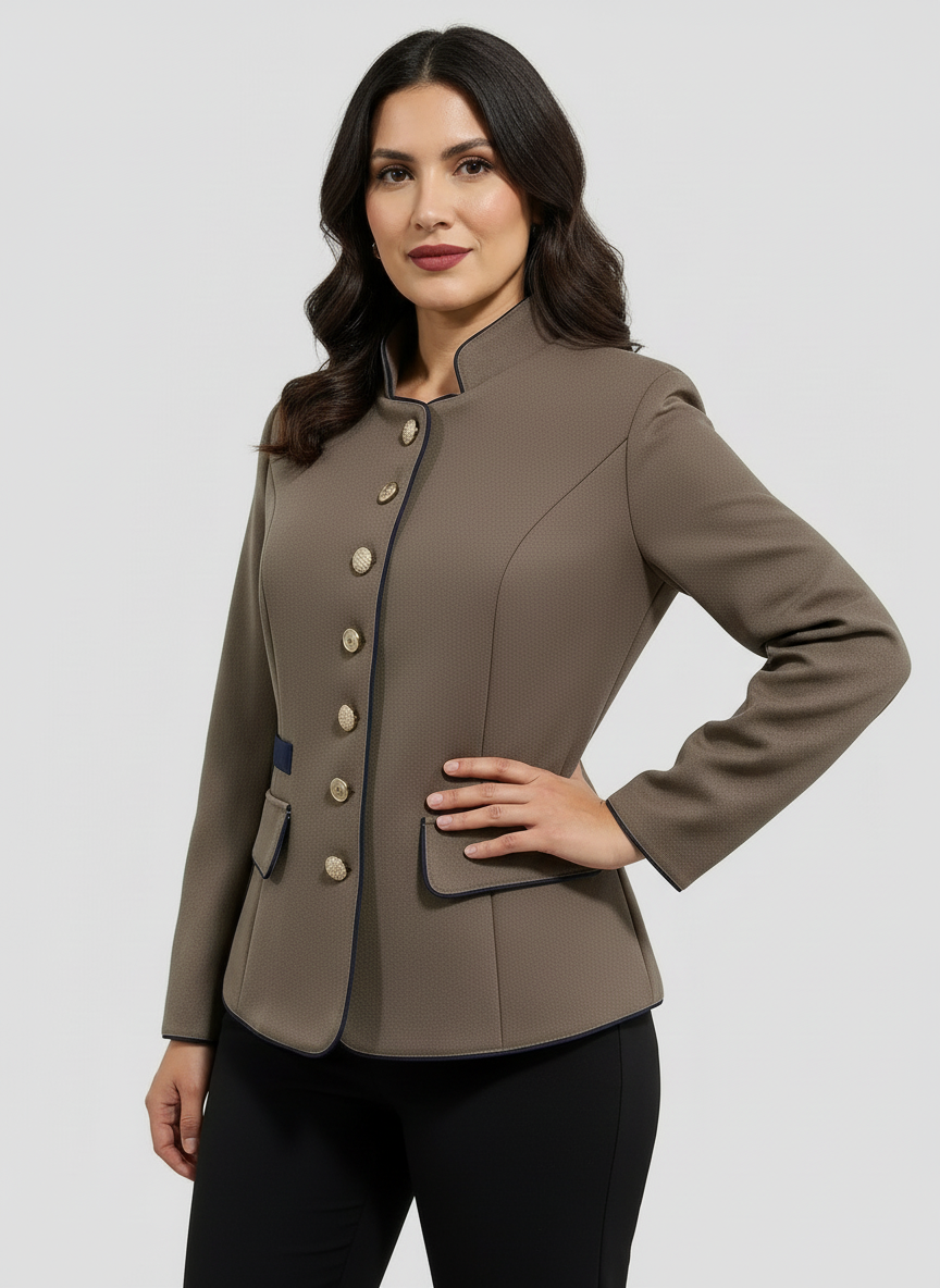 Elegante Damesblazer | Luxe Structuurstof met Hoge Kraag 1