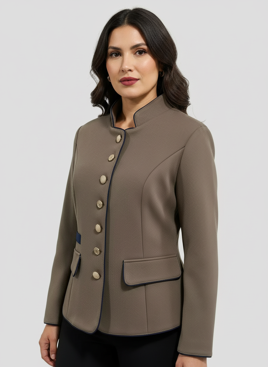 Elegante Damesblazer | Luxe Structuurstof met Hoge Kraag 2