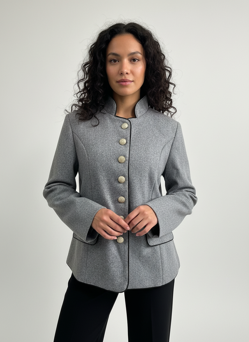 Elegante Damesblazer | Luxe Structuurstof met Hoge Kraag 3