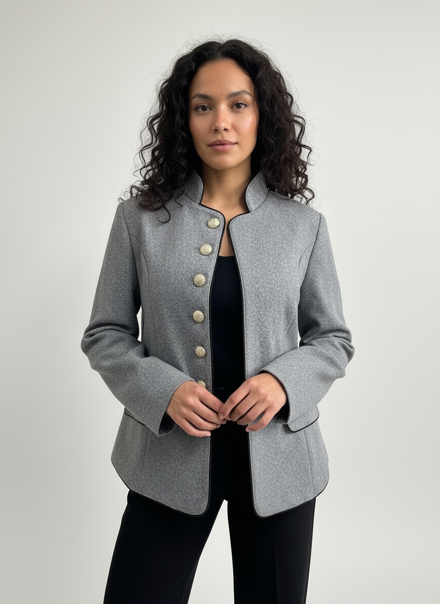 Elegante Damesblazer | Luxe Structuurstof met Hoge Kraag 5