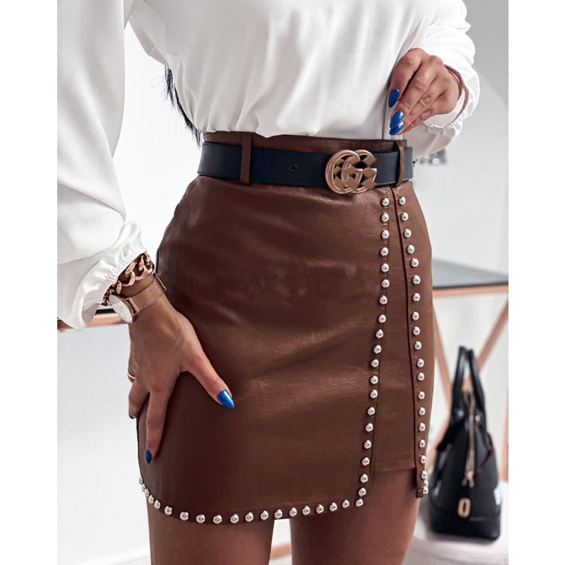 Elegante Faux Leren Rok Met Split | River Skirt 1