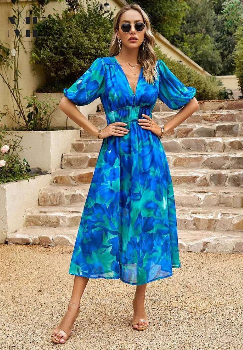 Elegante Gebloemde Midi-Jurk | Dames Jurk voor Speciale Gelegenheden 10