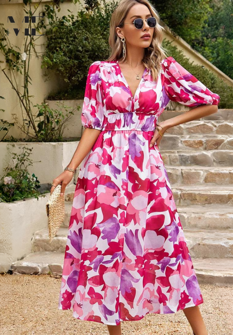 Elegante Gebloemde Midi-Jurk | Dames Jurk voor Speciale Gelegenheden 9