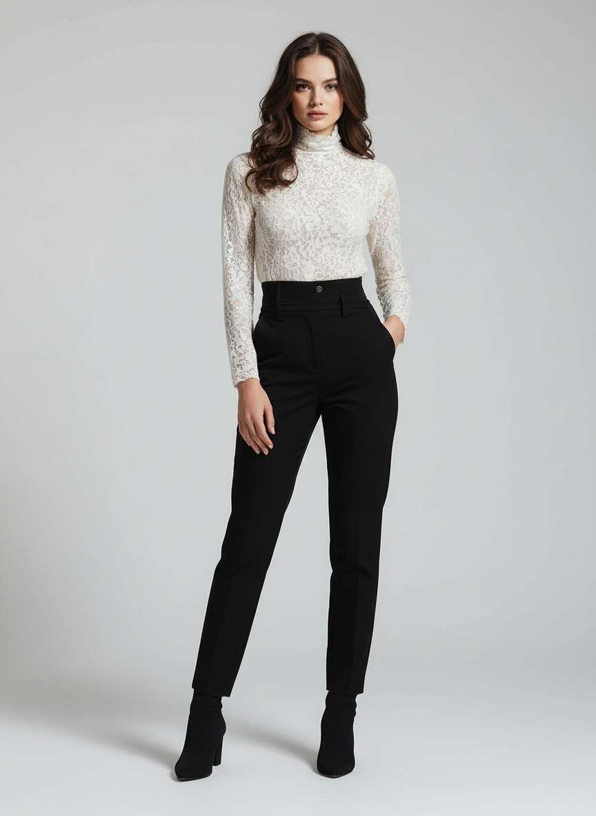 Elegante Kanten Col Top | Blouse Dames Zwart 0