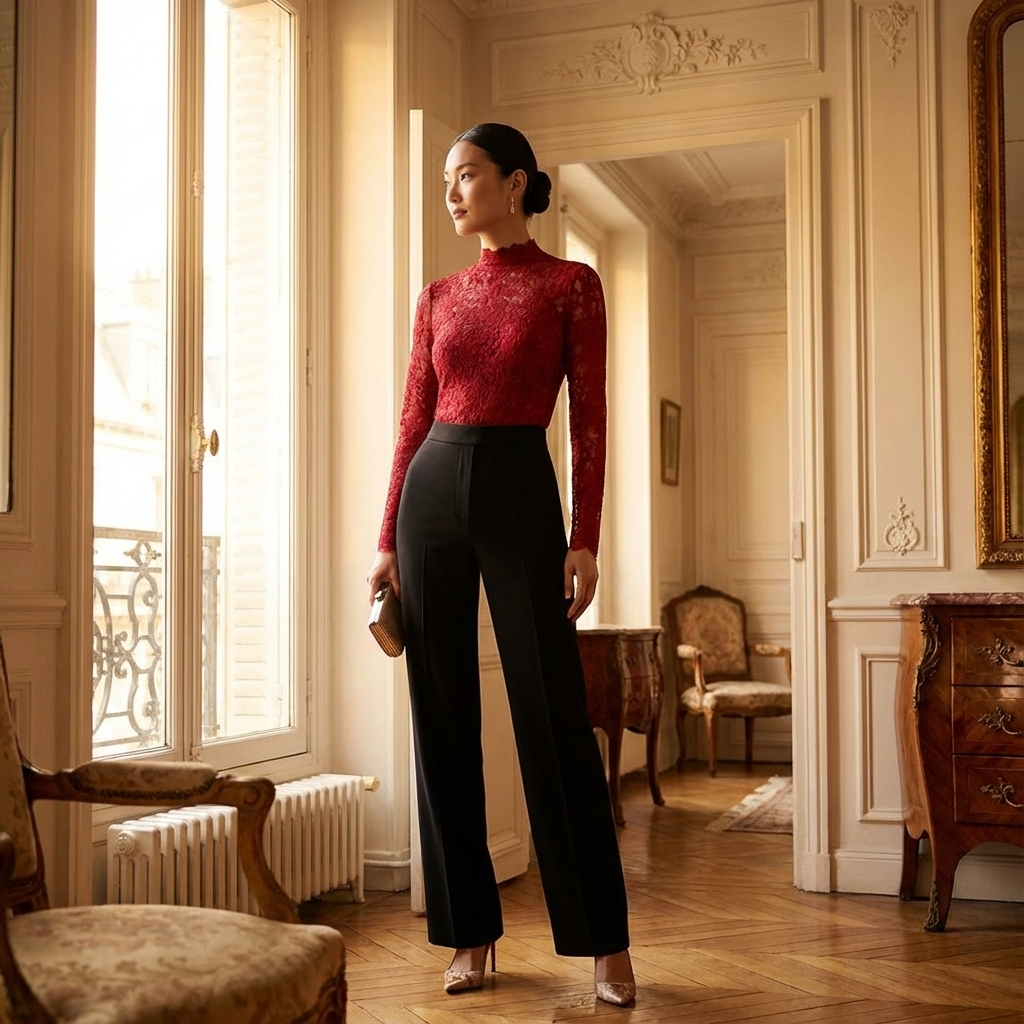 Elegante Kanten Col Top | Blouse Dames Zwart 2
