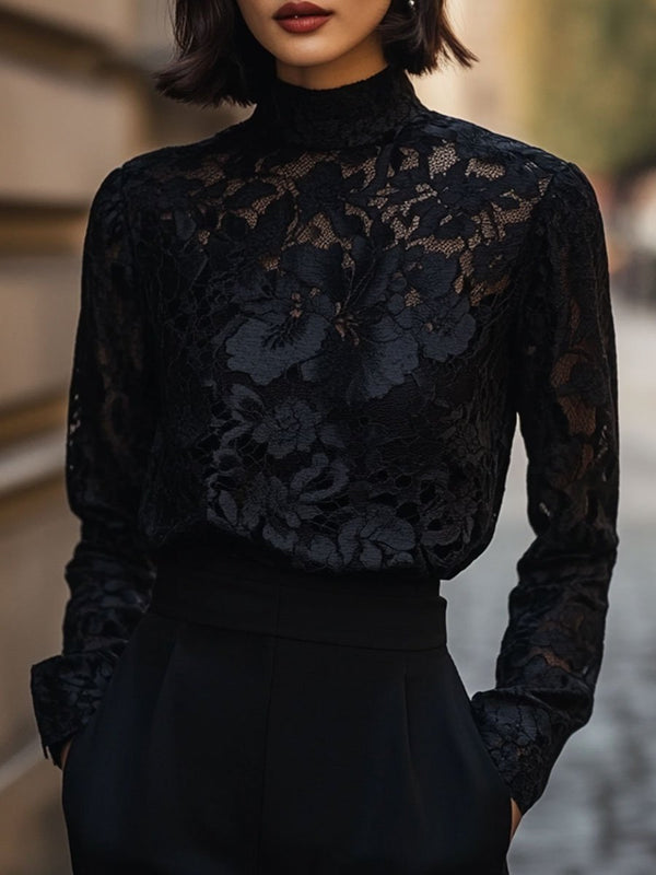 Elegante Kanten Col Top | Blouse Dames Zwart 5