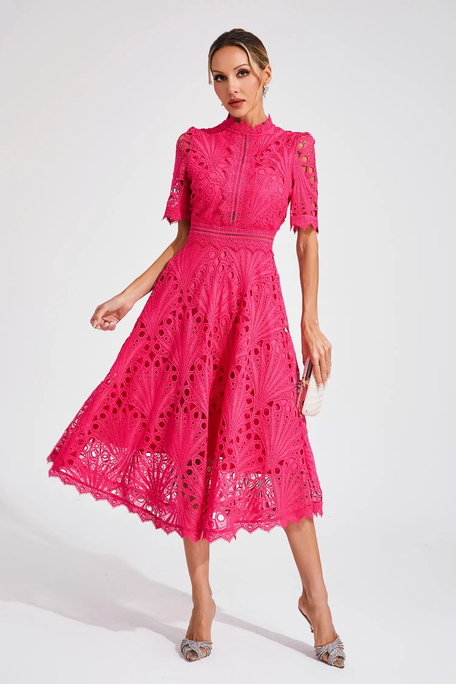 Elegante Kanten Midi-Jurk | Dames Jurken Bruiloft Zomer 0