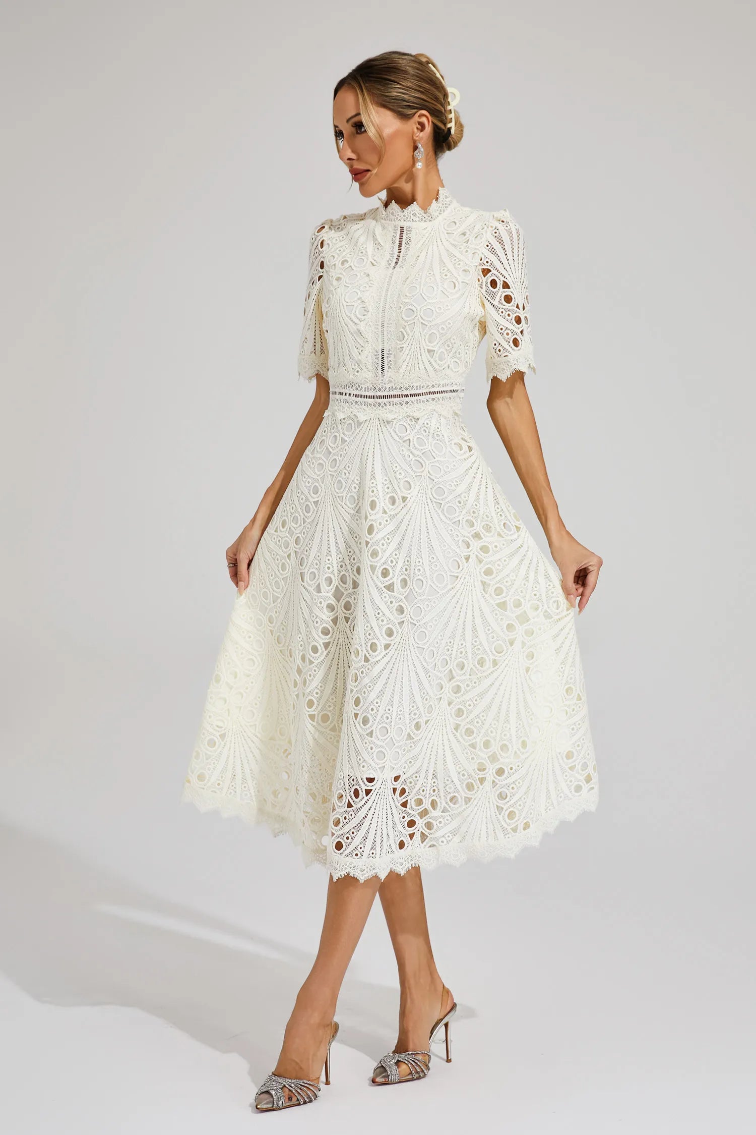 Elegante Kanten Midi-Jurk | Dames Jurken Bruiloft Zomer 1