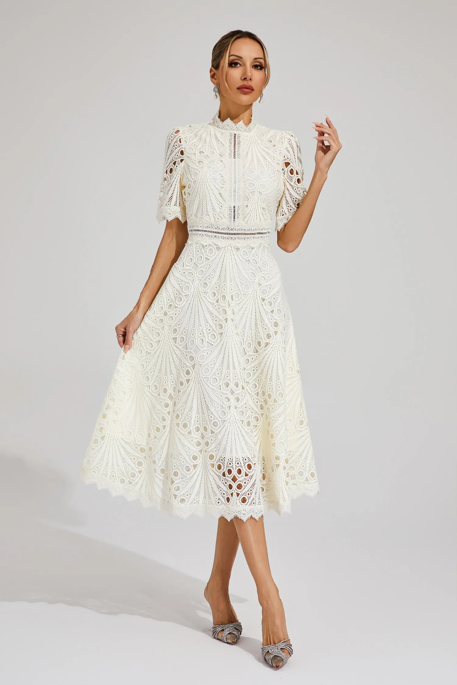Elegante Kanten Midi-Jurk | Dames Jurken Bruiloft Zomer 9