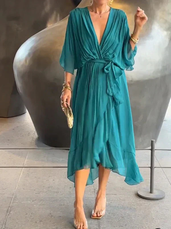 Elegante Zijden V-hals Damesjurk | Dames Jurken Zomer 4