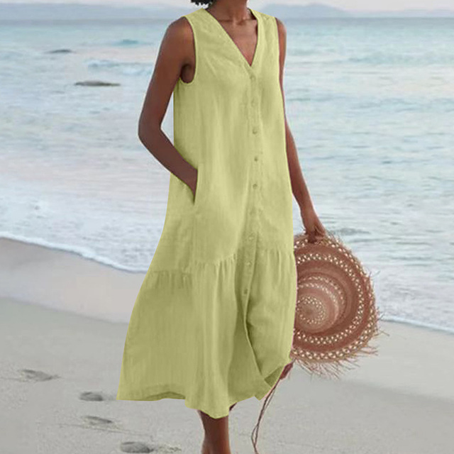 Elegante Zomerjurk Dames Met Knoopsluiting | Zomerjurk Knielengte 5