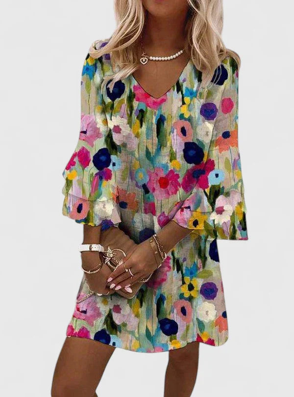 Elviera | Mini Jurk V-Hals Bloemenprint 0