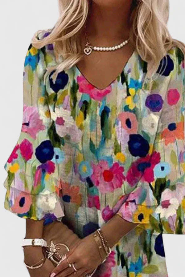 Elviera | Mini Jurk V-Hals Bloemenprint 2