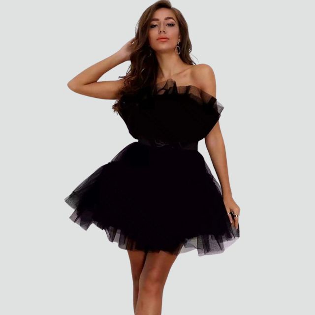 Elysia | Strapless Jurk Gelaagde Tule Roze 0